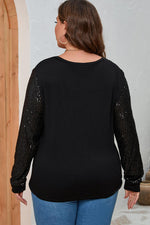 Plus Size Sequin Round Neck Long Sleeve Top - Ladyez