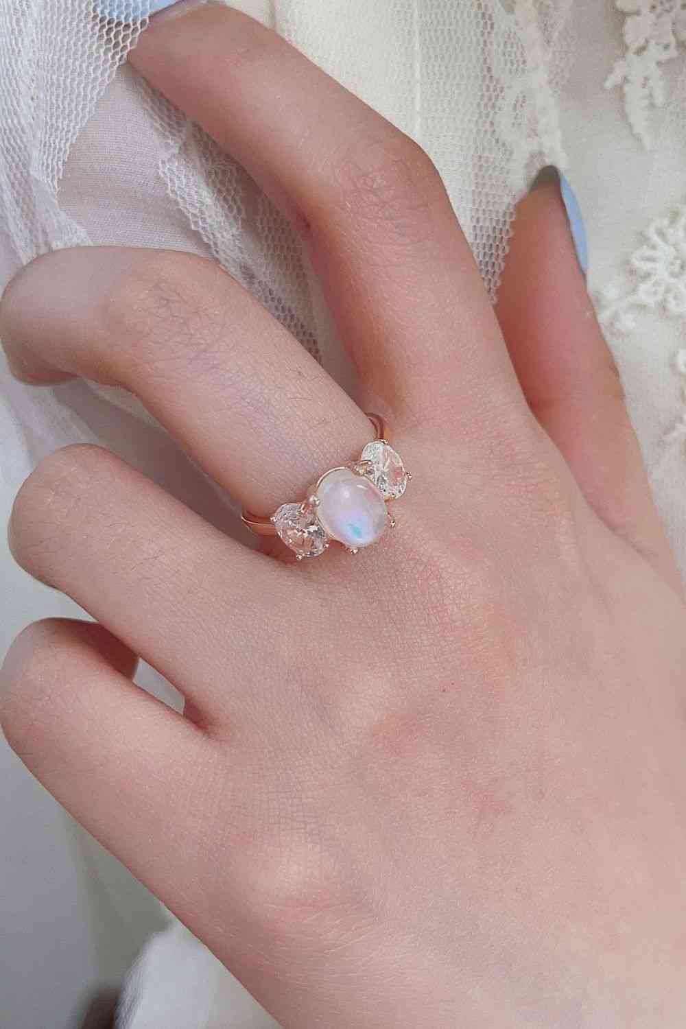 High Quality Natural Moonstone 925 Sterling Silver Three Stone Ring - Ladyez
