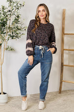 Jade By Jane Full Size Leopard Lace Detail Blouse - Ladyez