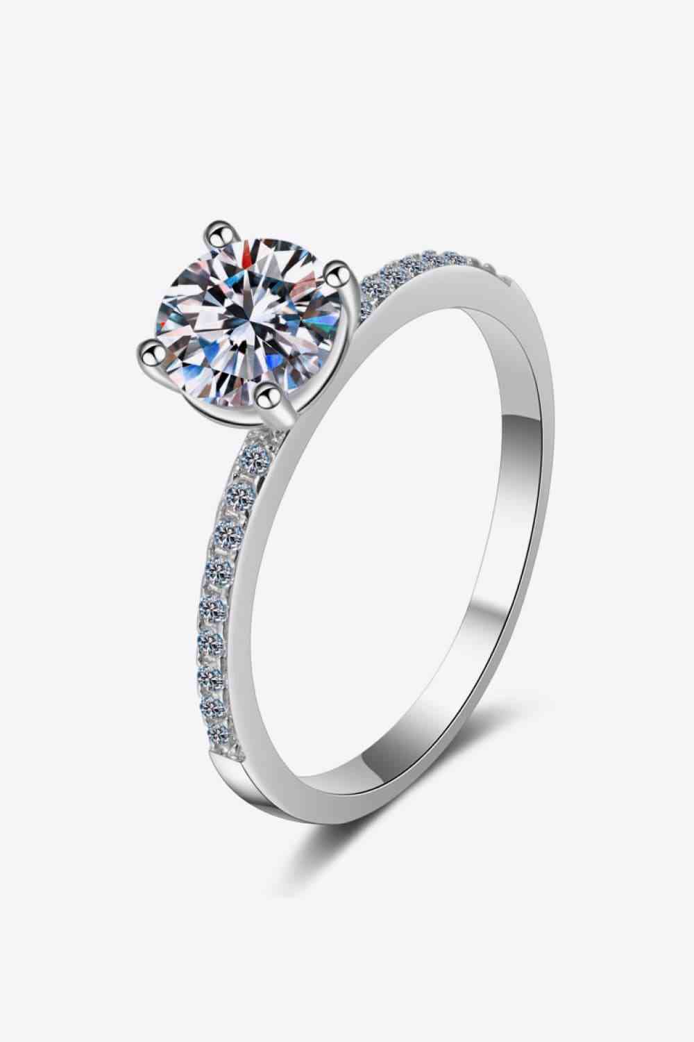 1 Carat Moissanite Rhodium-Plated Side Stone Ring - Ladyez