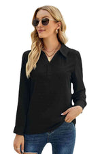 Swiss Dot Johnny Collar Blouse - Ladyez
