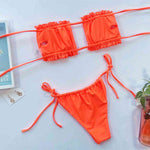 Frill Trim Ruched Bikini Set - Ladyez