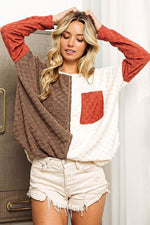 BiBi Color Block Brushed Checker Top - Ladyez