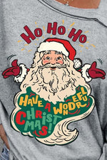 Santa Claus Graphic Asymmetrical Neck Long Sleeve Top - Ladyez