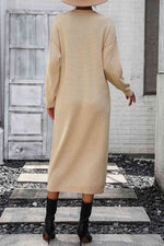 Notched Neck Dropped Shoulder Button-Down Midi Dress - Ladyez