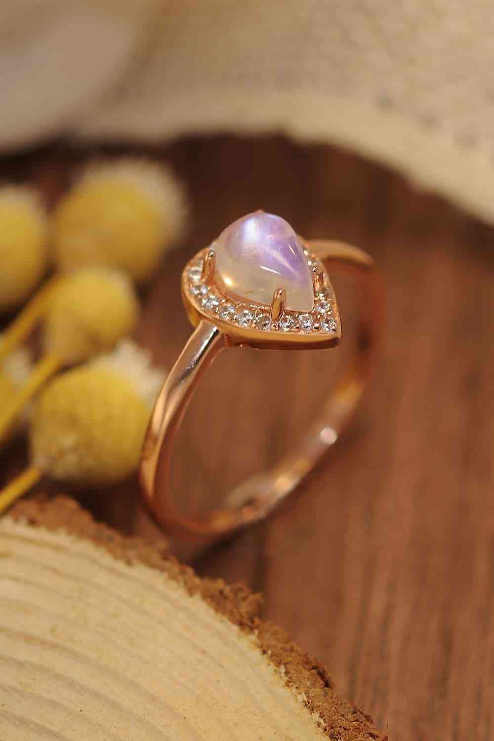 Moonstone Teardrop 925 Sterling Silver Halo Ring - Ladyez