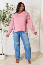 Culture Code Full Size Round Neck Exposed Seam Slit Top - Ladyez
