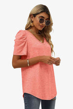 V-Neck Puff Sleeve Tee - Ladyez