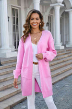 Open Front Dropped Shoulder Cardigan with Pocket - Ladyez