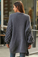 Open Front Ribbed Trim Duster Cardigan - Ladyez
