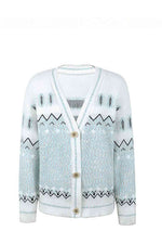 Printed V-Neck Buttoned Cardigan - Ladyez