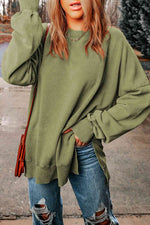 Dropped Shoulder Round Neck Long Sleeve Blouse - Ladyez