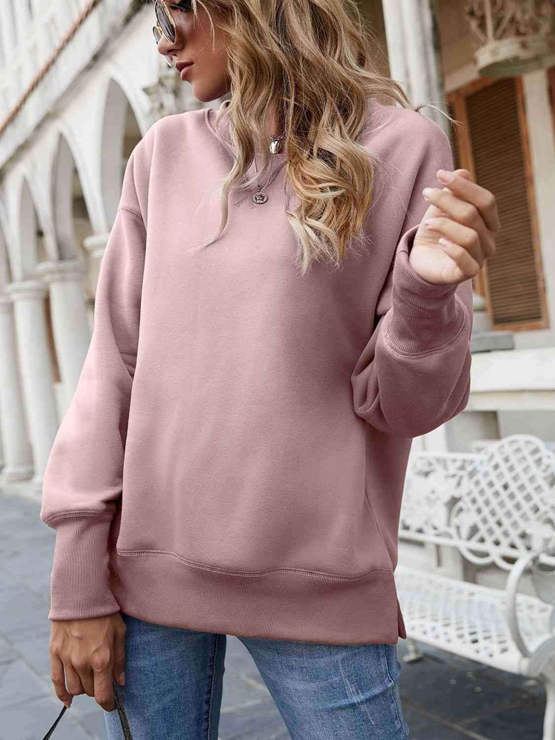 Dropped Shoulder Slit Sweatshirt - Ladyez