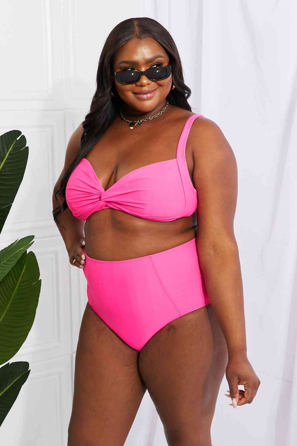 Marina West Swim Take A Dip Twist High-Rise Bikini in Pink - Ladyez
