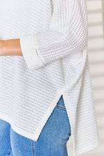 Zenana Full Size Waffle Knit V-Neck Long Sleeve Slit Top - Ladyez