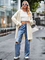 Long Sleeve Waffle-Knit Cardigan - Ladyez