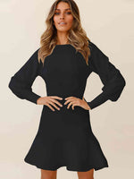 Round Neck Lantern Sleeve Sweater Dress - Ladyez