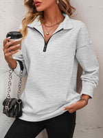 Zip-Up Dropped Shoulder Sweatshirt - Ladyez