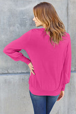 Basic Bae Full Size V-Neck Lantern Sleeve Blouse - Ladyez