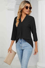Eyelet Three-Quarter Sleeve Blouse - Ladyez