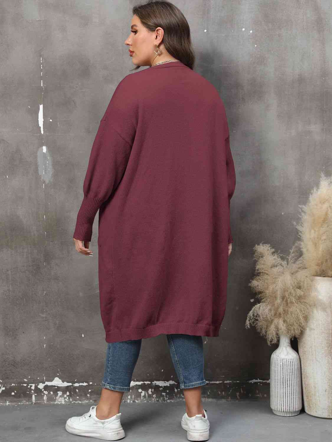 Plus Size Long Sleeve Pocketed Cardigan - Ladyez