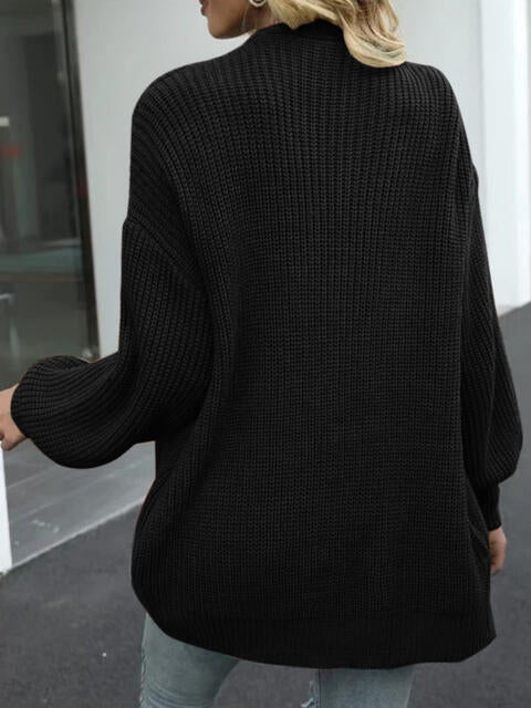Drop Shoulder Balloon Sleeve Cardigan - Ladyez