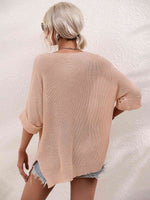 Boat Neck Cuffed Sleeve Slit Tunic Knit Top - Ladyez