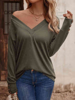 V-Neck Long Sleeve Top - Ladyez