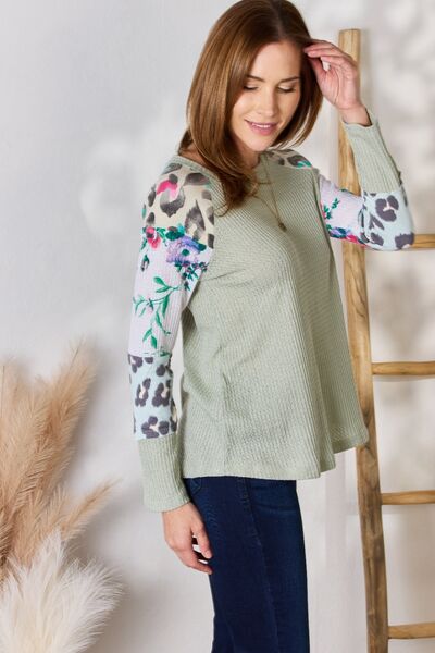 Hailey & Co Full Size Printed Round Neck Blouse - Ladyez