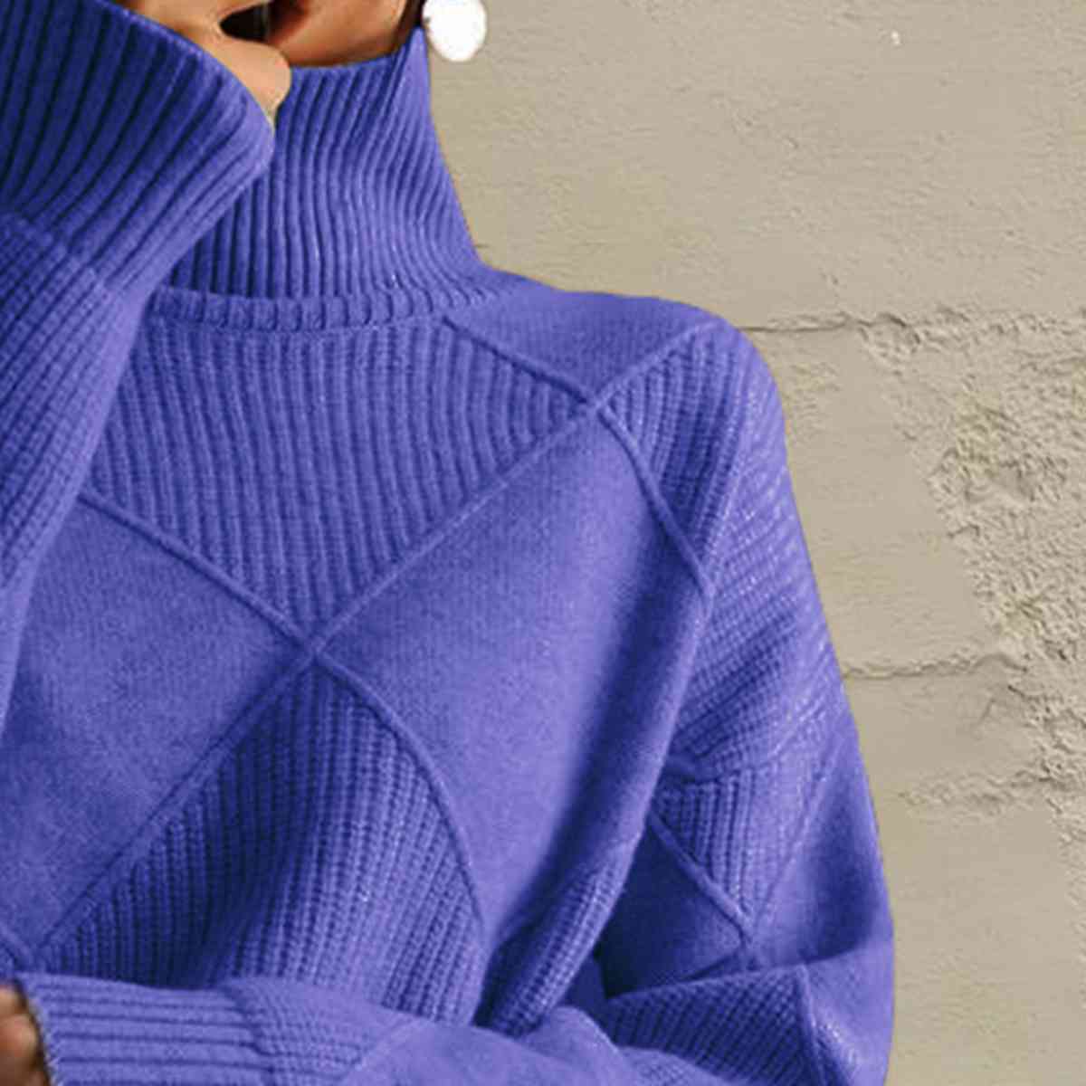 Geometric Turtleneck Long Sleeve Sweater - Ladyez
