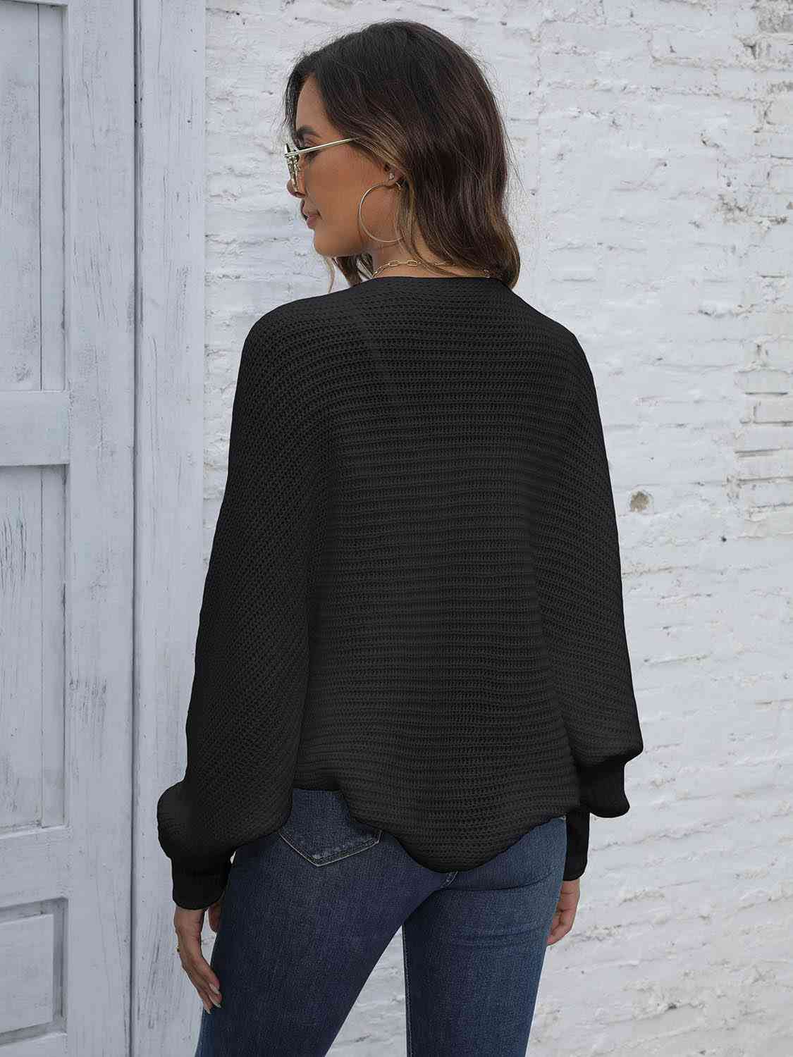 Bat Sleeve Open Front Short Cardigan - Ladyez