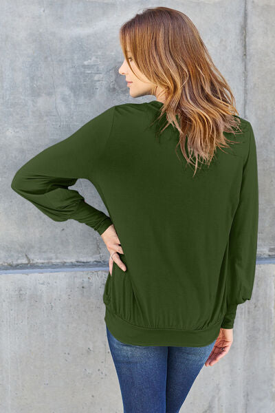 Basic Bae Full Size V-Neck Lantern Sleeve Blouse - Ladyez