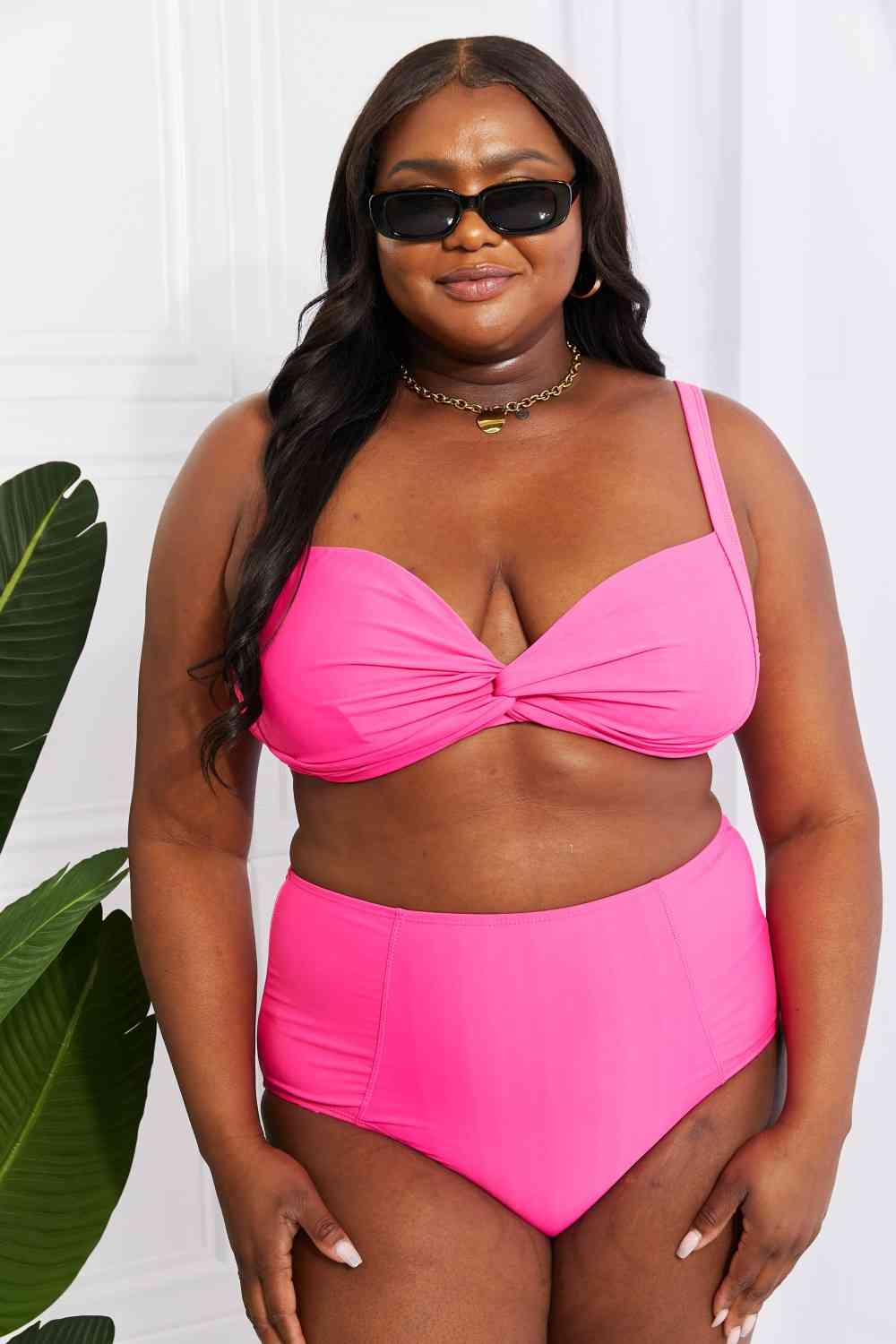 Marina West Swim Take A Dip Twist High-Rise Bikini in Pink - Ladyez