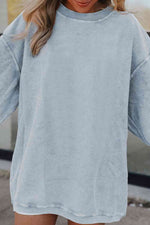 Ribbed Round Neck Drop Shoulder Sweatshirt - Ladyez