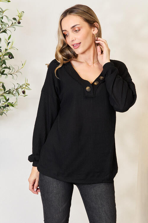 Zenana Buttoned Long Sleeve Blouse - Ladyez