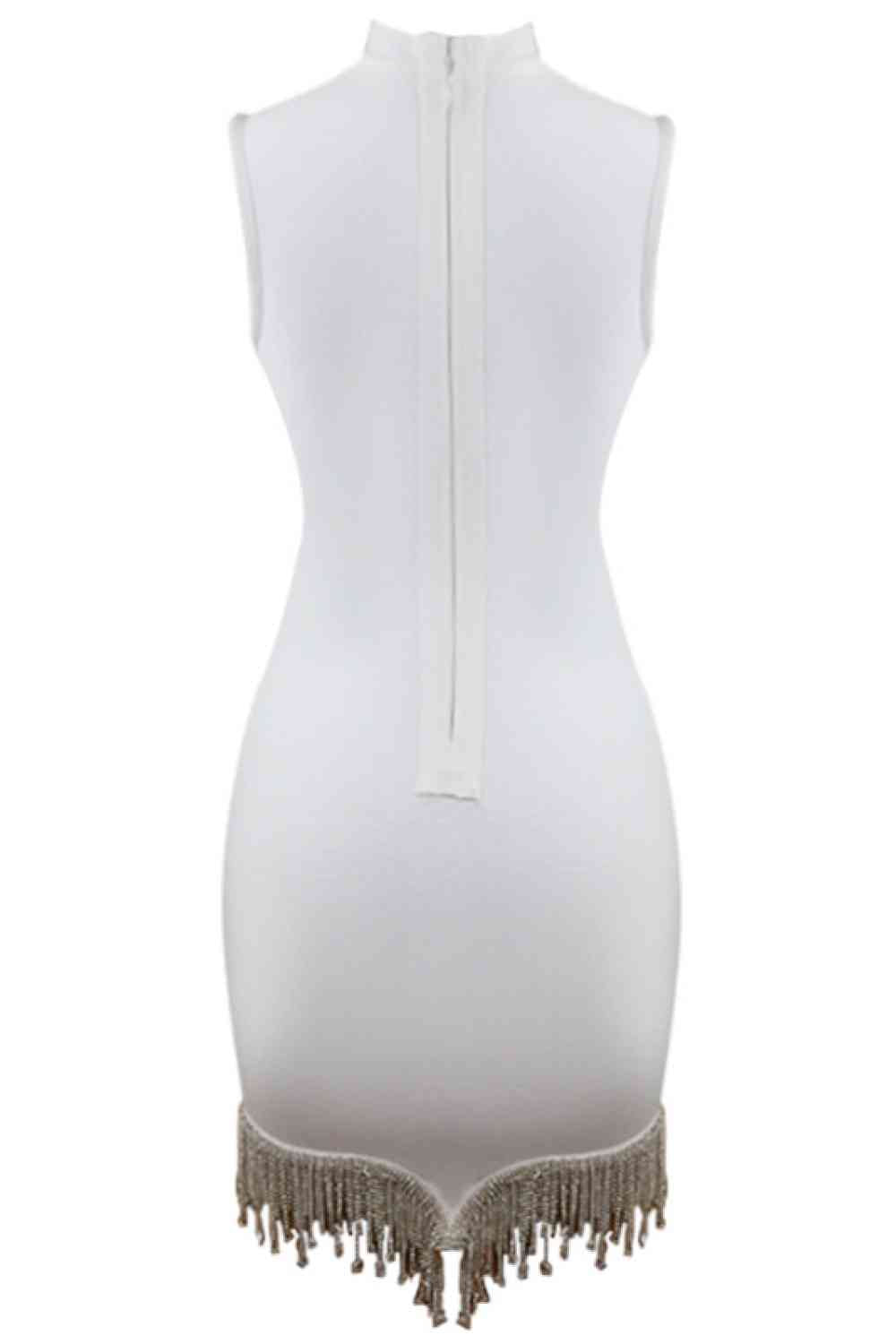 Rhinestone Tassel Hem Bodycon Dress - Ladyez