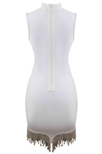 Rhinestone Tassel Hem Bodycon Dress - Ladyez