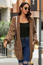 Open Front Ribbed Trim Duster Cardigan - Ladyez