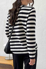 Striped Round Neck Long Sleeve Sweater - Ladyez