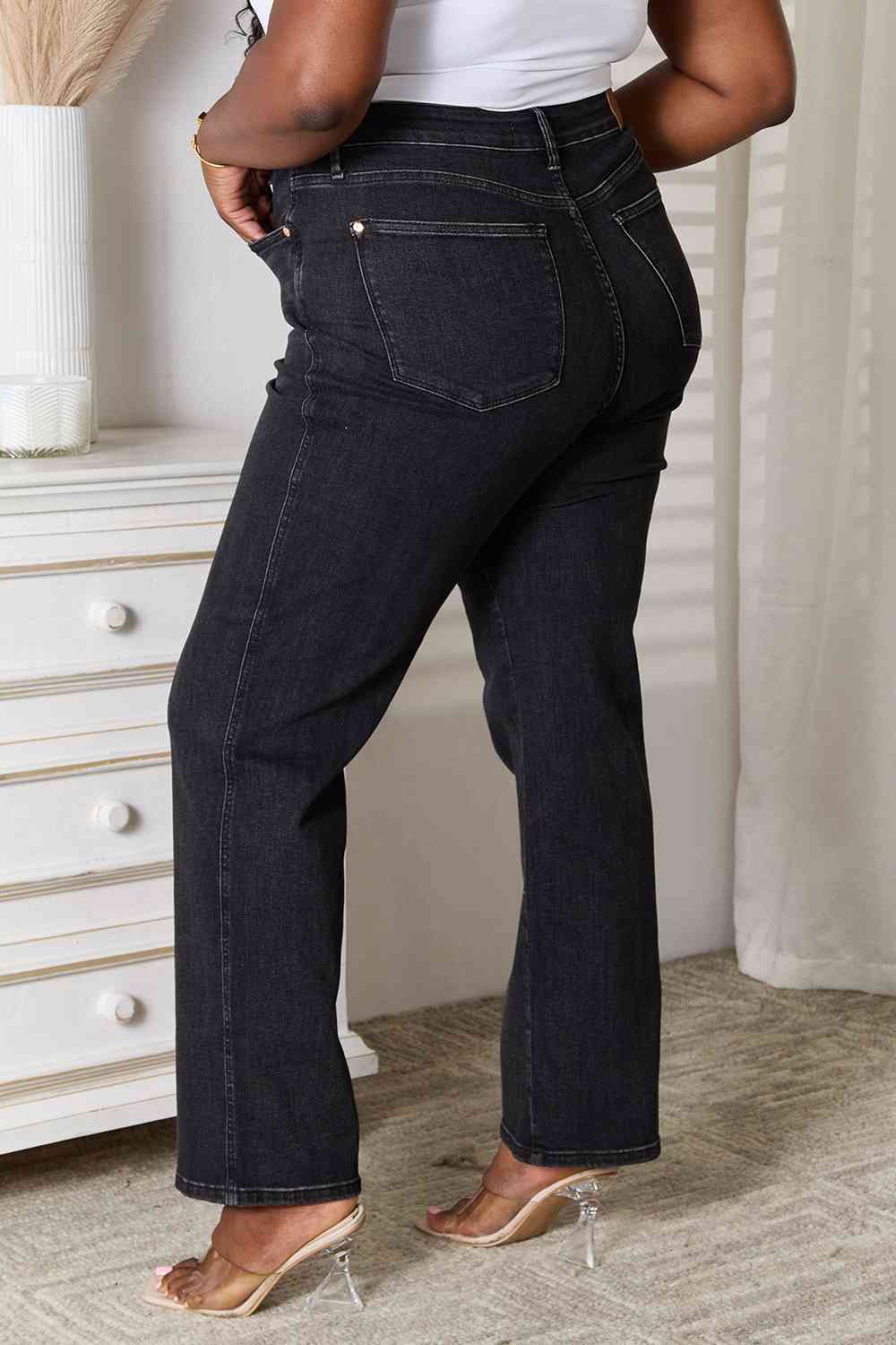 Judy Blue Tummy Control Washed Black Straight - Ladyez