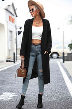 Dropped Shoulder Long Sleeve Cardigan with Pocket - Ladyez
