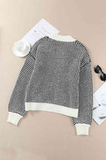 Woven Right Waffle-Knit Drop Shoulder Button-Down Cardigan - Ladyez