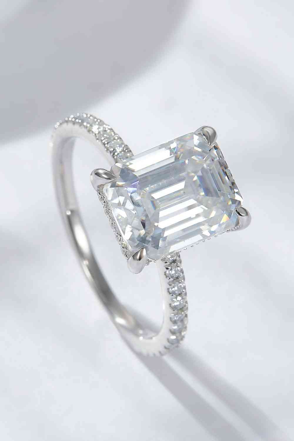 Emerald Cut 4 Carat Moissanite Side Stone Ring - Ladyez