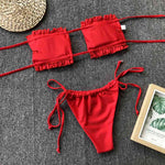 Frill Trim Ruched Bikini Set - Ladyez