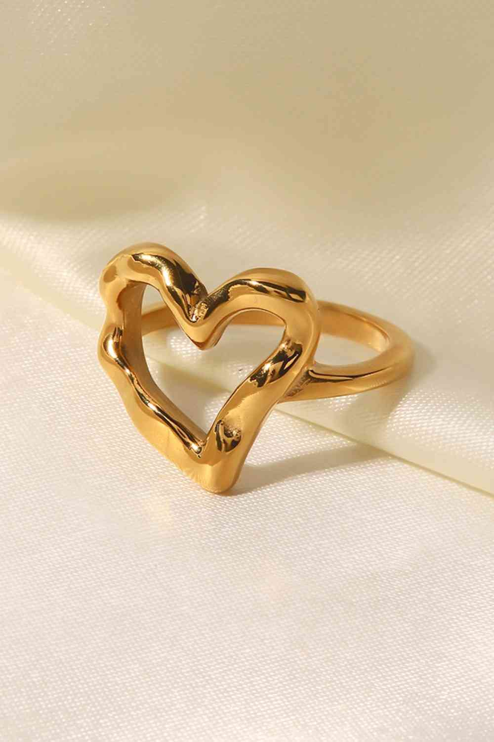 18K Gold Plated Heart-Shaped Ring - Ladyez