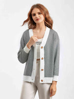 Button Down V-Neck Cardigan - Ladyez
