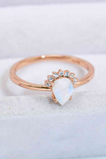 18K Rose Gold-Plated Pear Shape Natural Moonstone Ring - Ladyez
