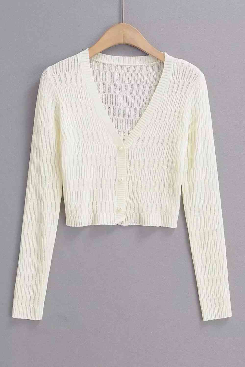 Button Down Long Sleeve Cropped Cardigan - Ladyez