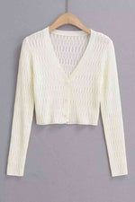 Button Down Long Sleeve Cropped Cardigan - Ladyez