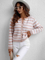 Woven Right Striped Button Front Cardigan - Ladyez